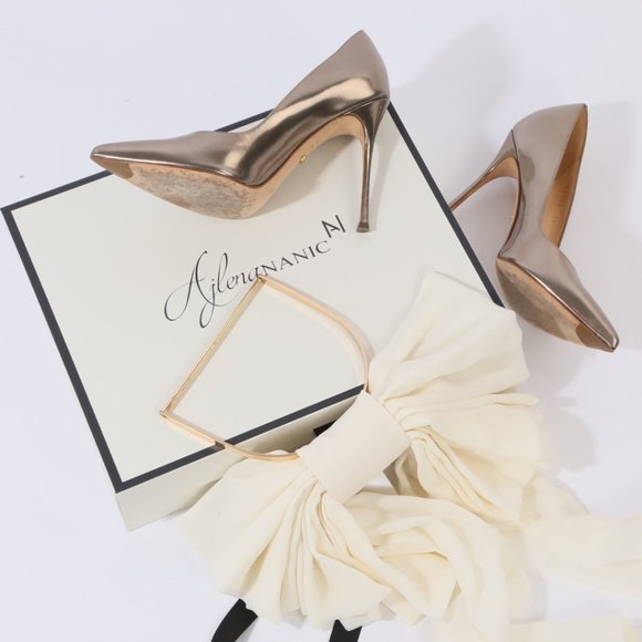 SERGIO ROSSI Metallic Leather Pointed Toe Heels - Picture 8 of 13